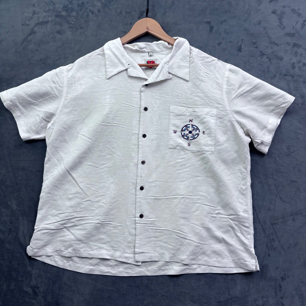 Banana Split USA Mens XL White Key West Florida Map Jacquard Camp Shirt Compass